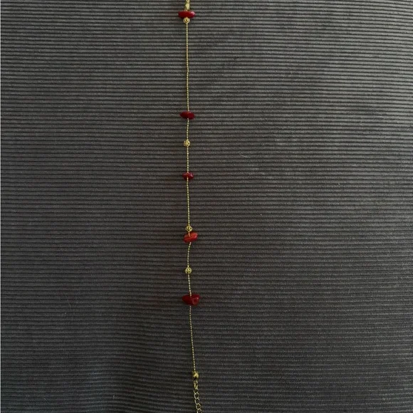 Gold Chain Bracelet with Red Bead Accents - Picture 3 of 3